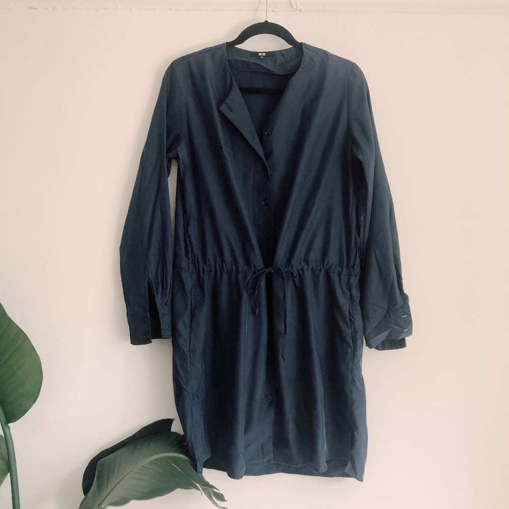 Uniqlo Navy Long Sleeve Drawstring Dress